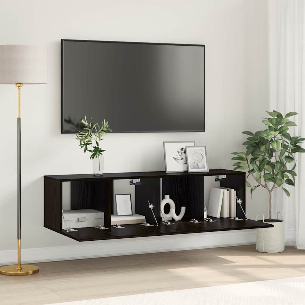 TV Cabinet Set Black Oak Engineered wood Small TV Cabinet