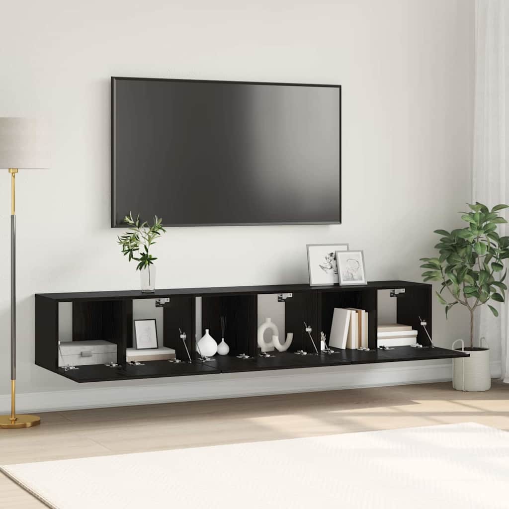 TV Cabinet Set Black Oak Engineered wood Medium TV Cabinet