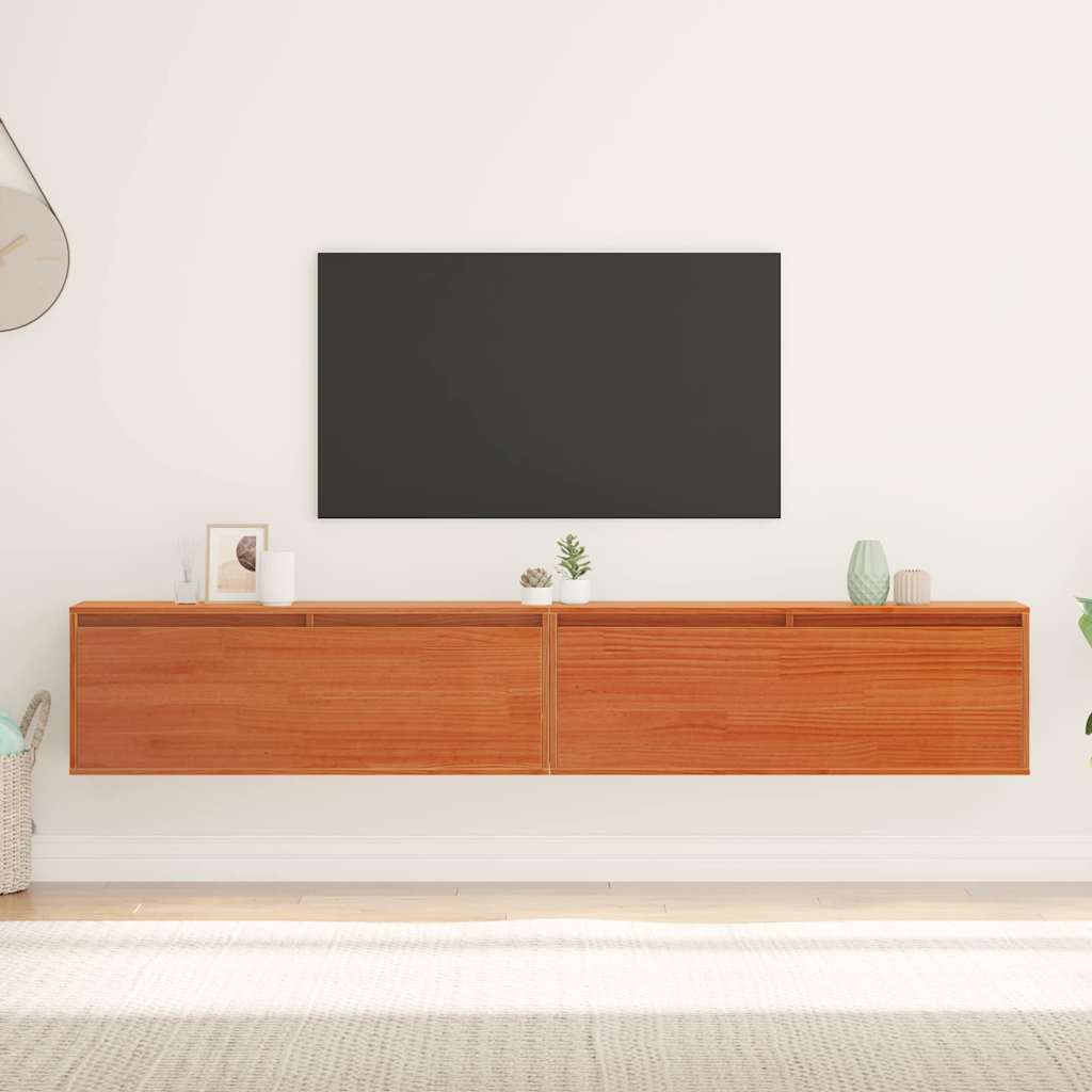 Wall Cabinets 2 Pieces Wax brown 100 x 30 x 35 cm Solid pine wood