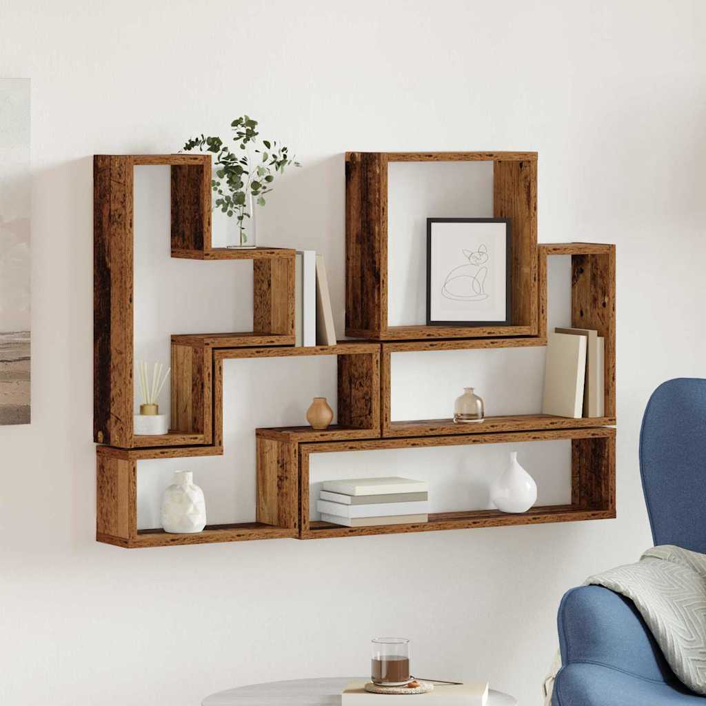 Wall Cube with Shelf Old wood 96 x 12 x 64 cm Engineered wood