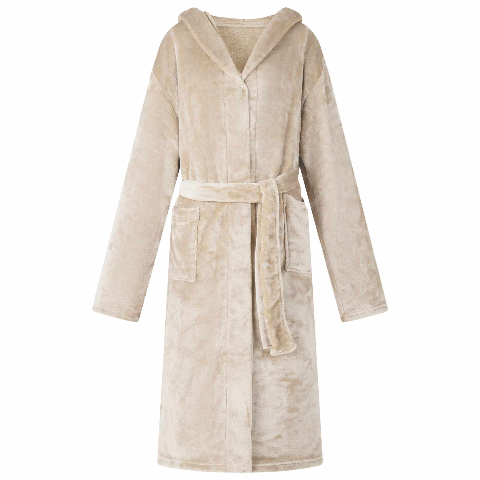 OLHCOVE Bathrobe Hoodie M Flannel - Beige