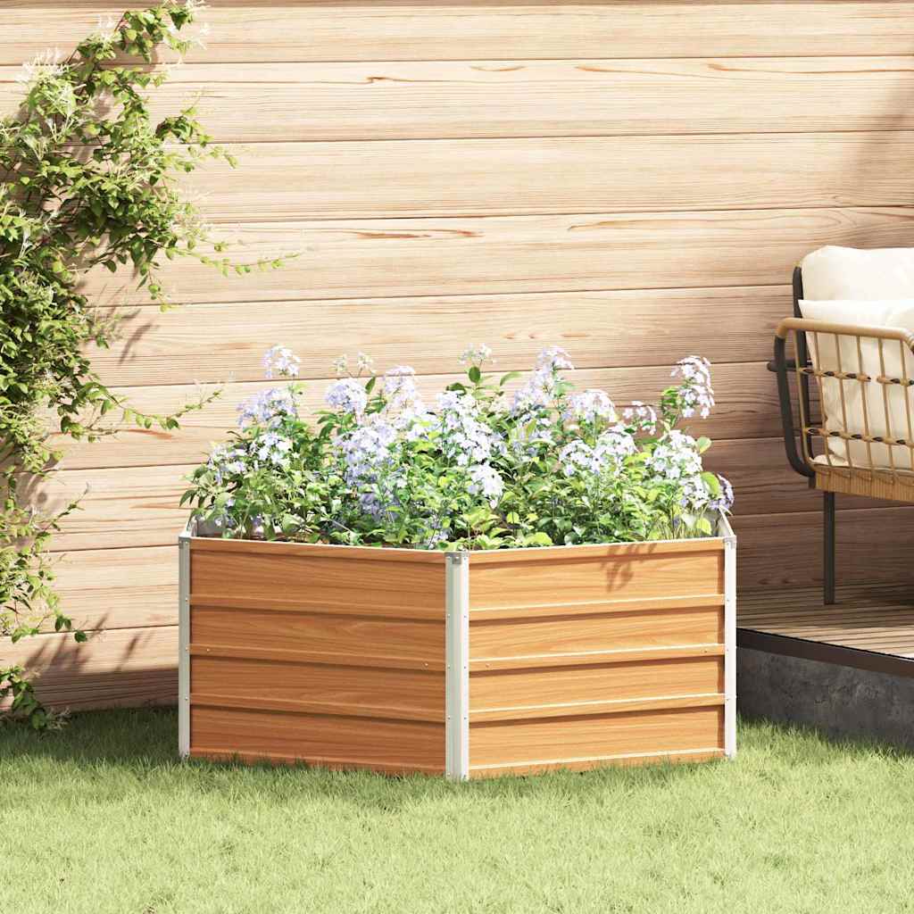 OLHCOVE Raised Garden Bed Wood Look 129x129x45 cm Galvanised Steel