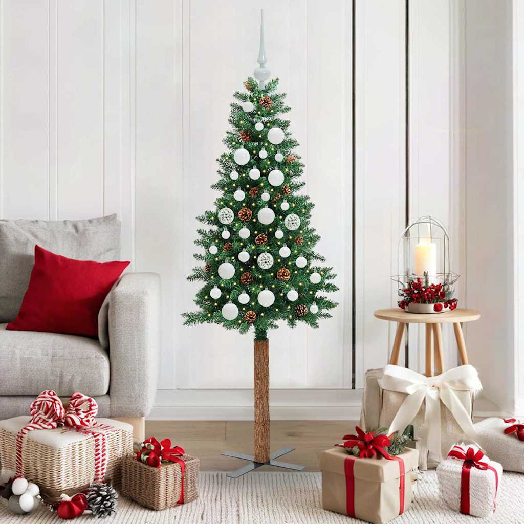 EMBERLY Slim Christmas Tree Green 150 cm PVC and Solid Pine wood