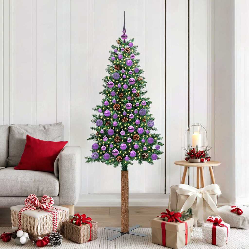 EMBERLY Slim Christmas Tree Green 180 cm PVC and Solid Pine wood