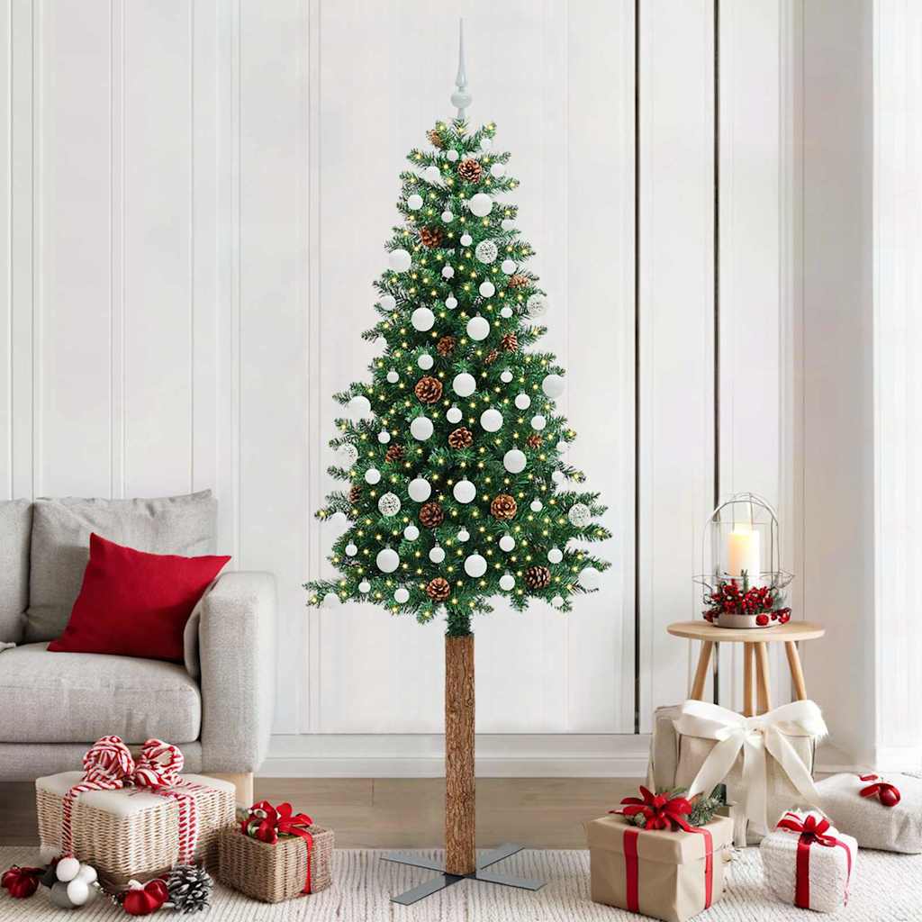 EMBERLY Slim Christmas Tree Green 210 cm PVC and Solid Pine wood