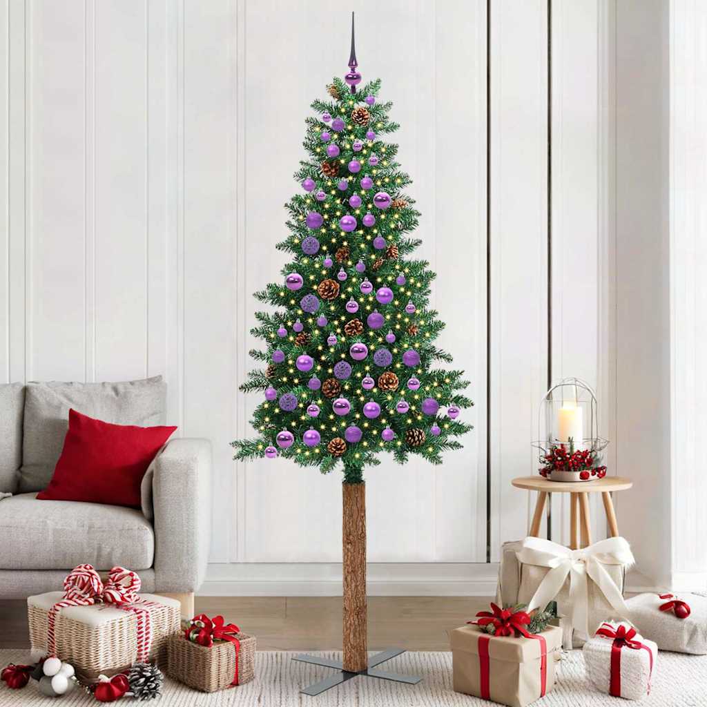 EMBERLY Slim Christmas Tree Green 210 cm PVC and Solid Pine wood