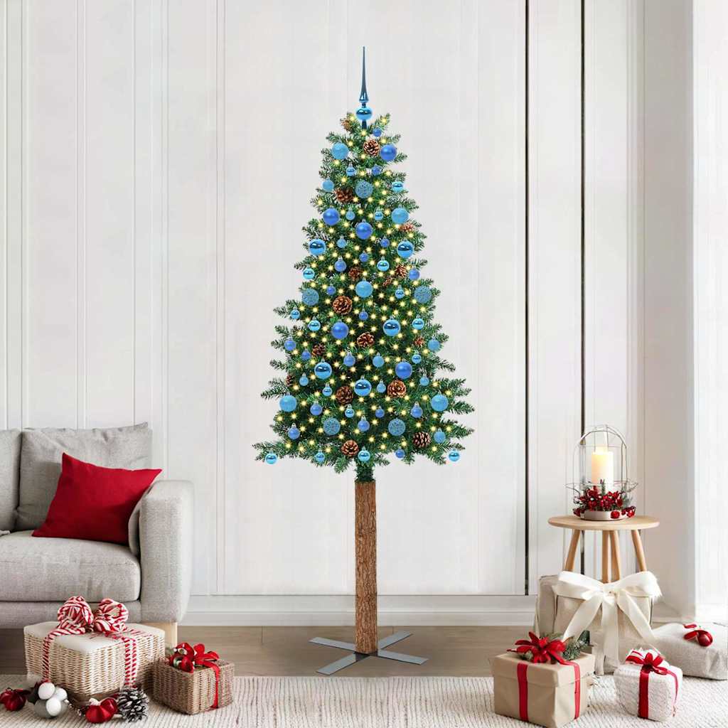 EMBERLY Slim Christmas Tree Green 210 cm PVC and Solid Pine wood