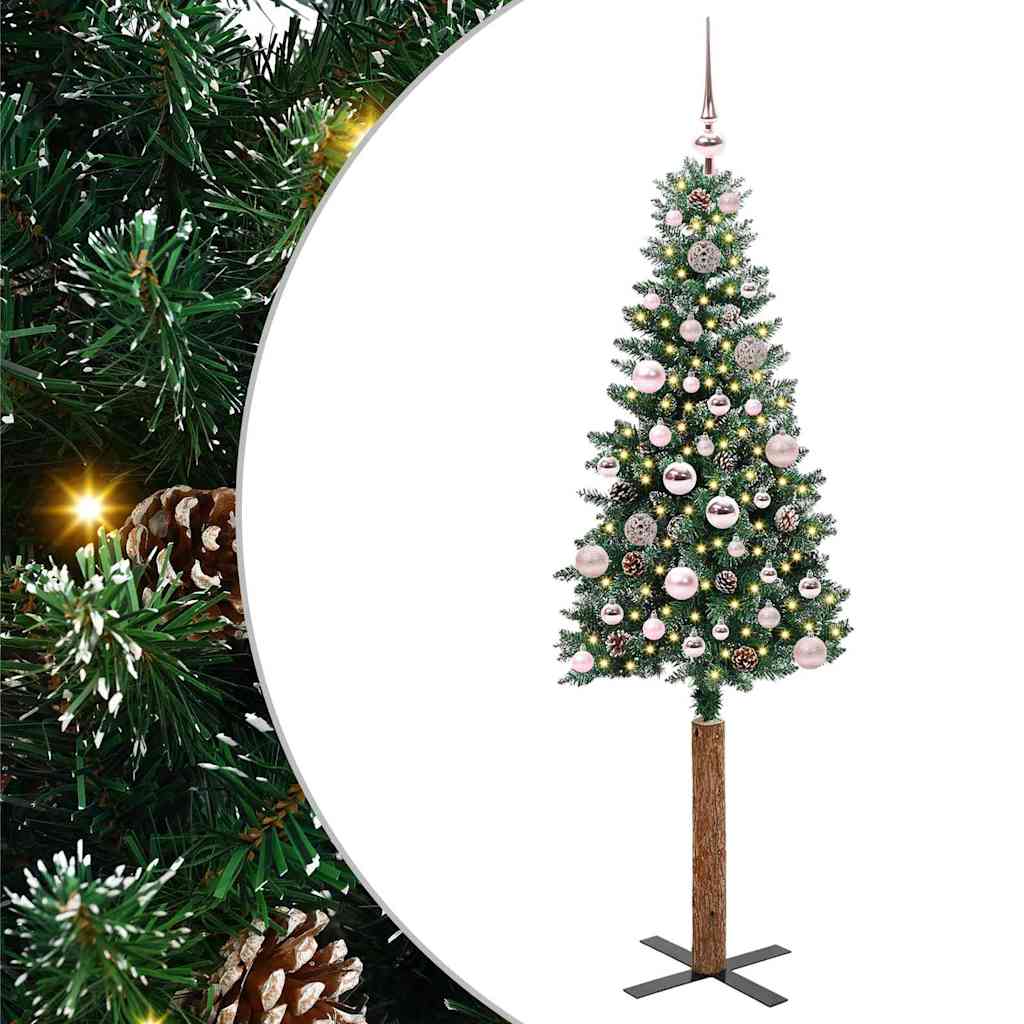 EMBERLY Slim Christmas Tree with 150 LEDs Green and White 150 cm