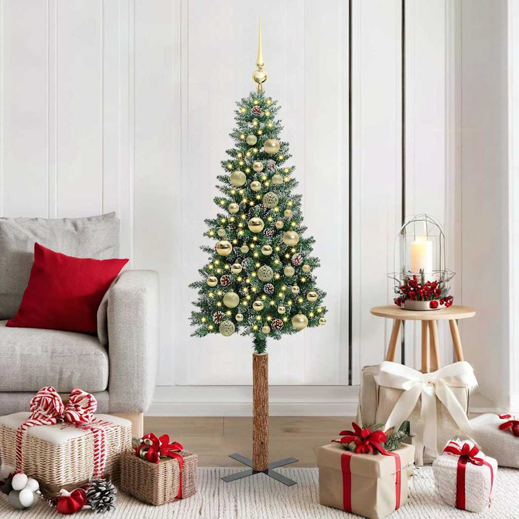 EMBERLY Slim Christmas Tree with 150 LEDs Green and White 150 cm