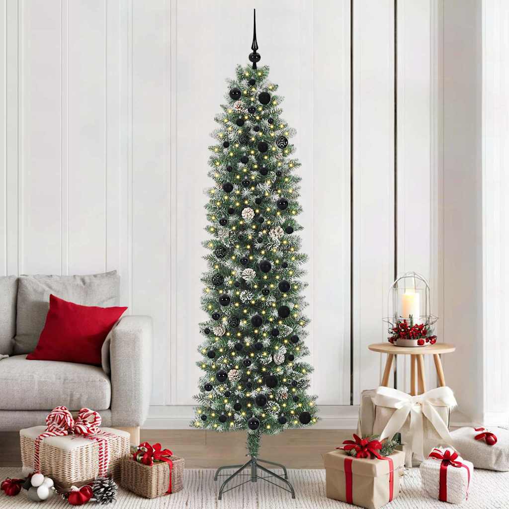 COSMER Artificial Slim Christmas Tree Green and white 210 cm