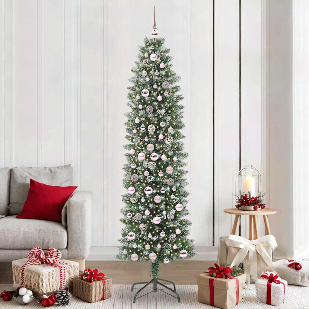 COSMER Artificial Slim Christmas Tree Green and white 210 cm