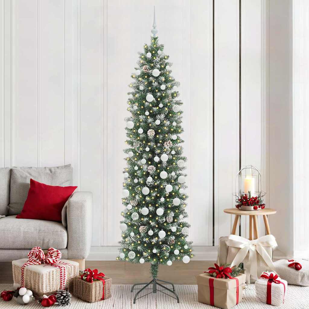 COSMER Artificial Slim Christmas Tree Green and white 210 cm