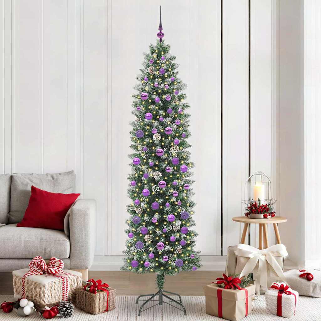 COSMER Artificial Slim Christmas Tree Green and white 210 cm