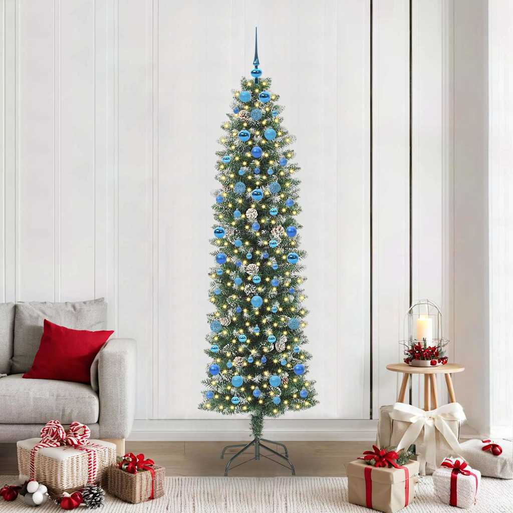COSMER Artificial Slim Christmas Tree Green and white 210 cm