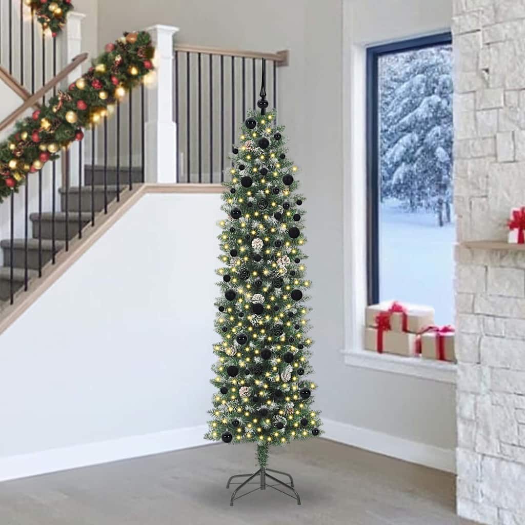 COSMER Artificial Slim Christmas Tree Green and white 240 cm