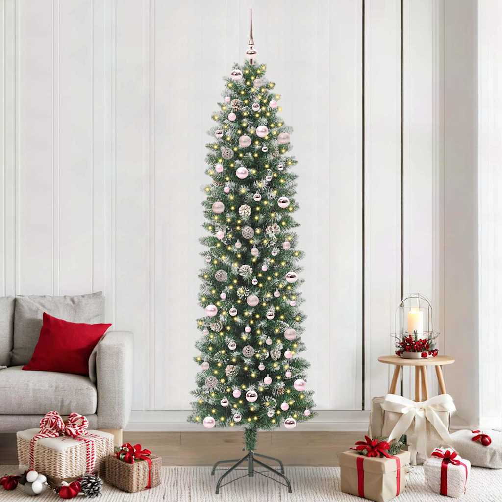 COSMER Artificial Slim Christmas Tree Green and white 240 cm
