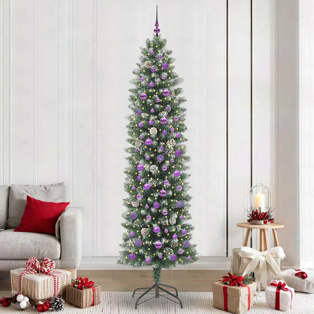 COSMER Artificial Slim Christmas Tree Green and white 240 cm