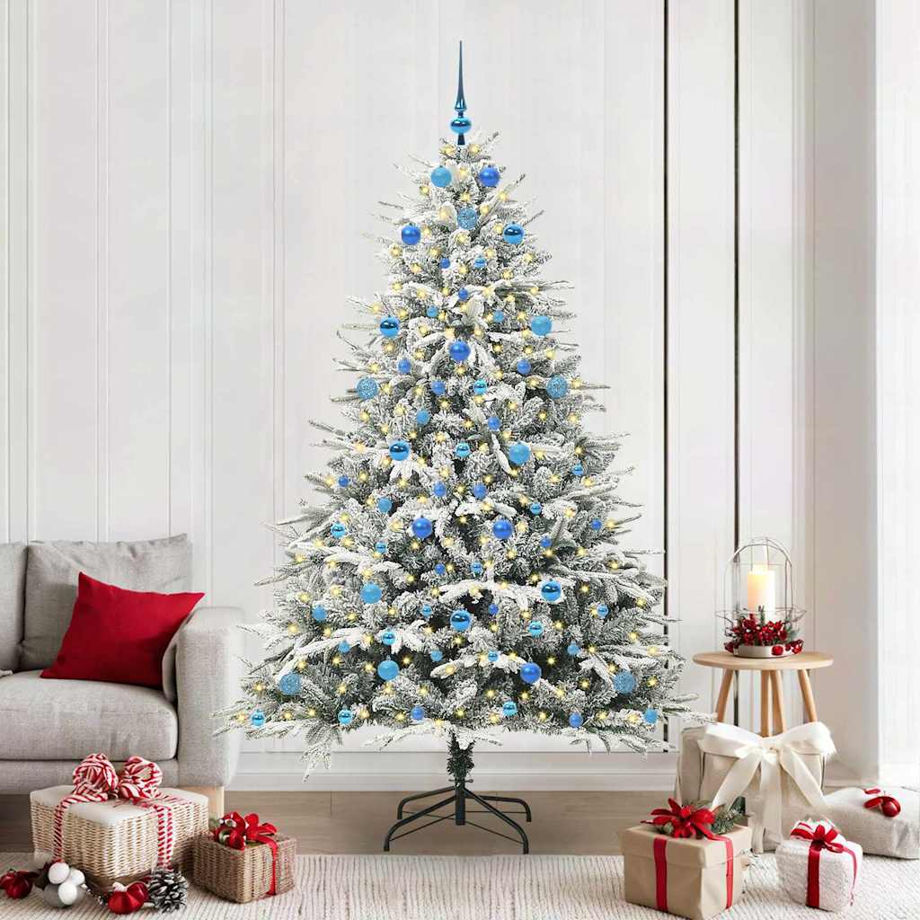 FELWIN Artificial Pre-lit Christmas Tree with Ball Set Green 210 cm