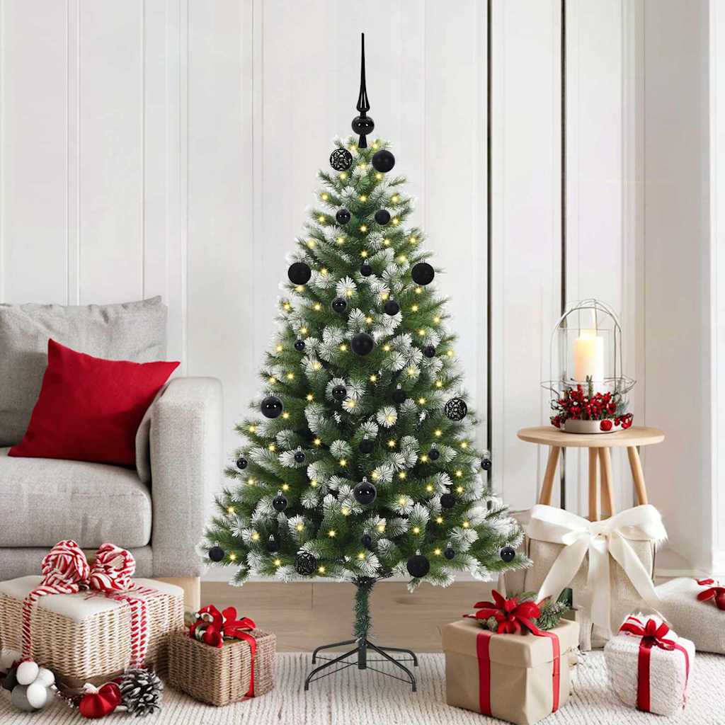 FELWIN Artificial Hinged Christmas Tree with Flocked Snow 150 cm