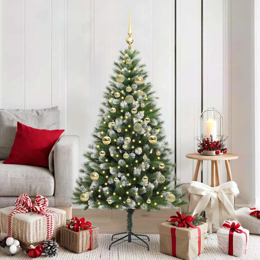 FELWIN Artificial Hinged Christmas Tree with Flocked Snow 150 cm