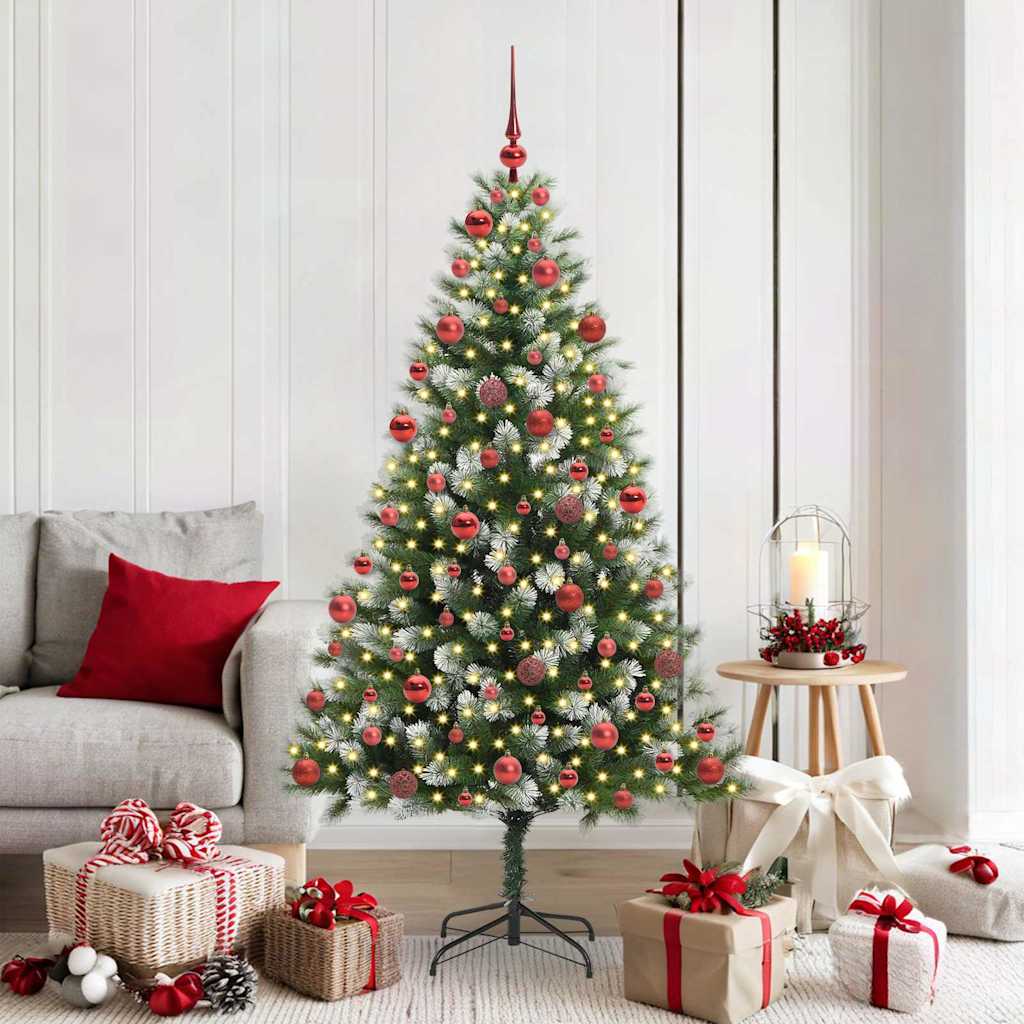 FELWIN Artificial Hinged Christmas Tree with Flocked Snow 180 cm