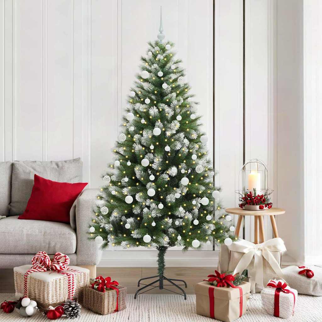 FELWIN Artificial Hinged Christmas Tree with Flocked Snow 180 cm