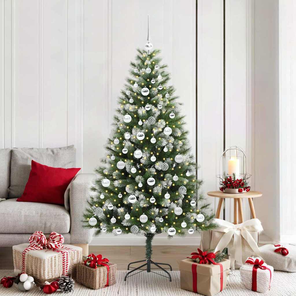 FELWIN Artificial Hinged Christmas Tree with Flocked Snow 180 cm