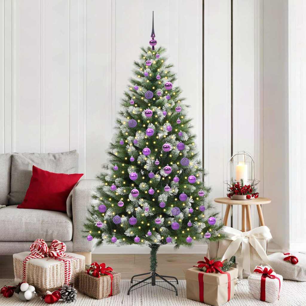 FELWIN Artificial Hinged Christmas Tree with Flocked Snow 180 cm