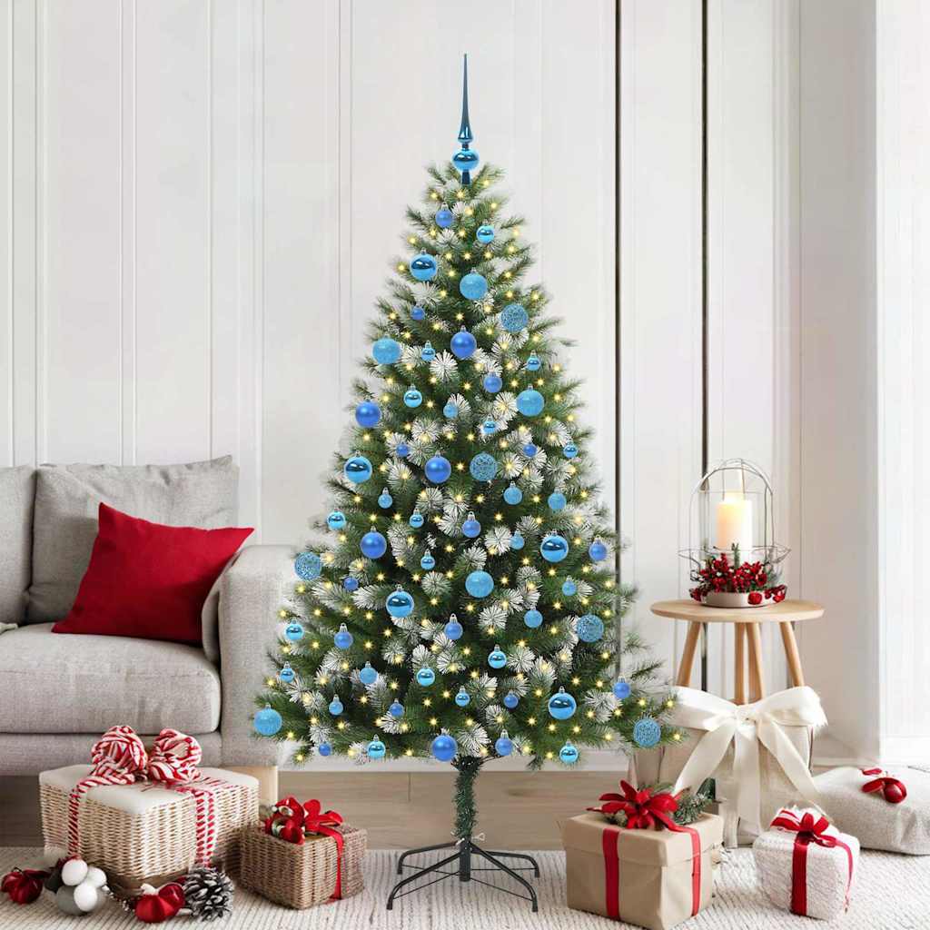 FELWIN Artificial Hinged Christmas Tree with Flocked Snow 180 cm
