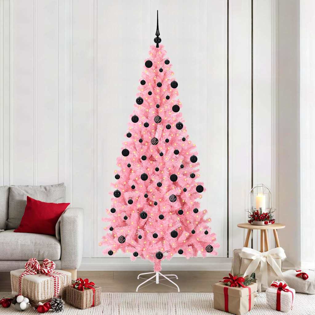 CINDOR Christmas Tree with 300 LEDs with Stand Pink 210 cm PVC