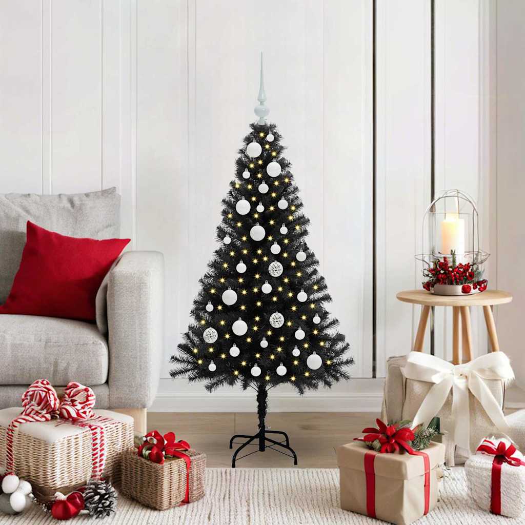 CINDOR Christmas Tree with 150 LEDs with Stand Black 120 cm PVC