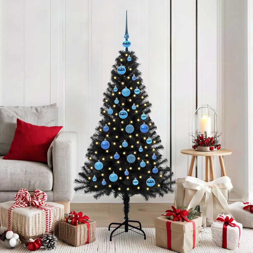CINDOR Christmas Tree with 150 LEDs with Stand Black 150 cm PVC