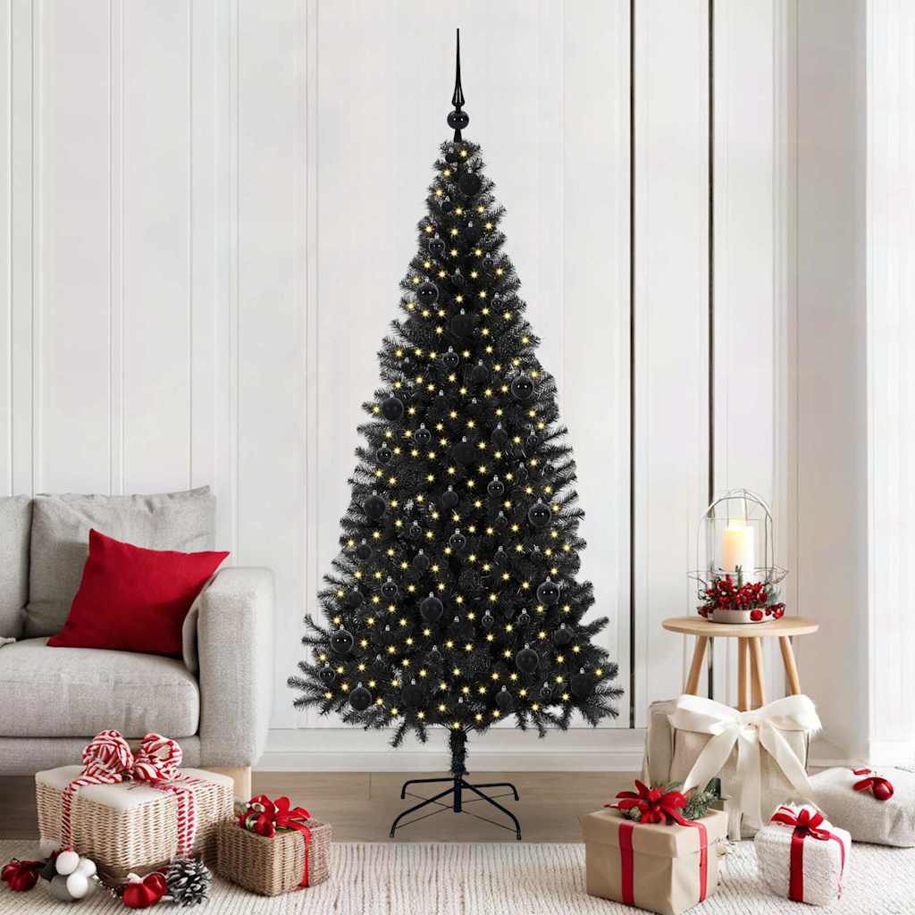 CINDOR Christmas Tree with 300 LEDs with Stand Black 180 cm PVC