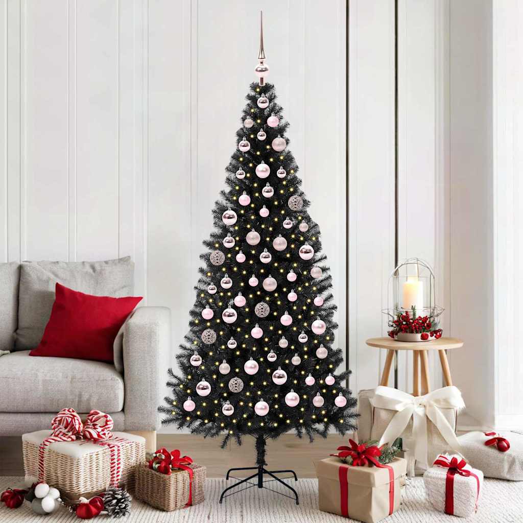CINDOR Christmas Tree with 300 LEDs with Stand Black 180 cm PVC