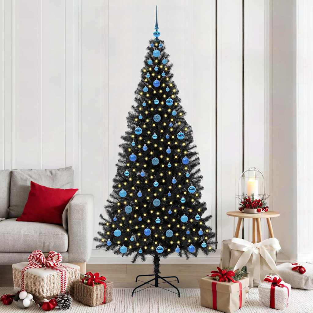 CINDOR Christmas Tree with 300 LEDs with Stand Black 210 cm PVC