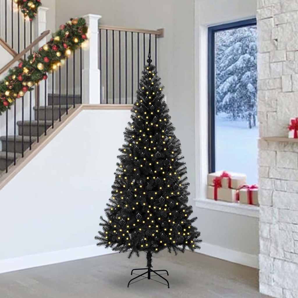 CINDOR Christmas Tree with 300 LEDs with Stand Black 240 cm PVC