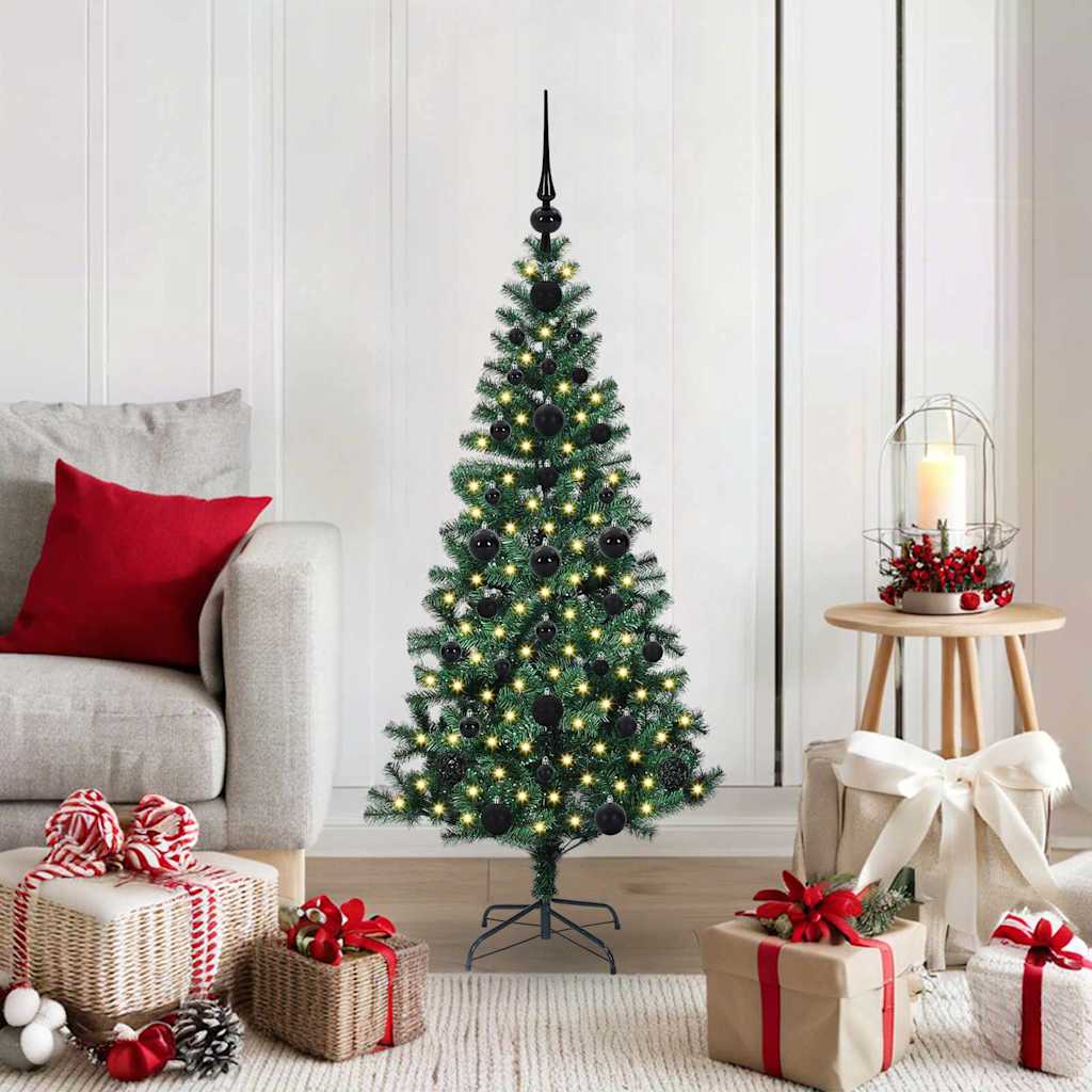 CHERLI Artificial Pre-lit Christmas Tree Green 120 cm PVC and Metal