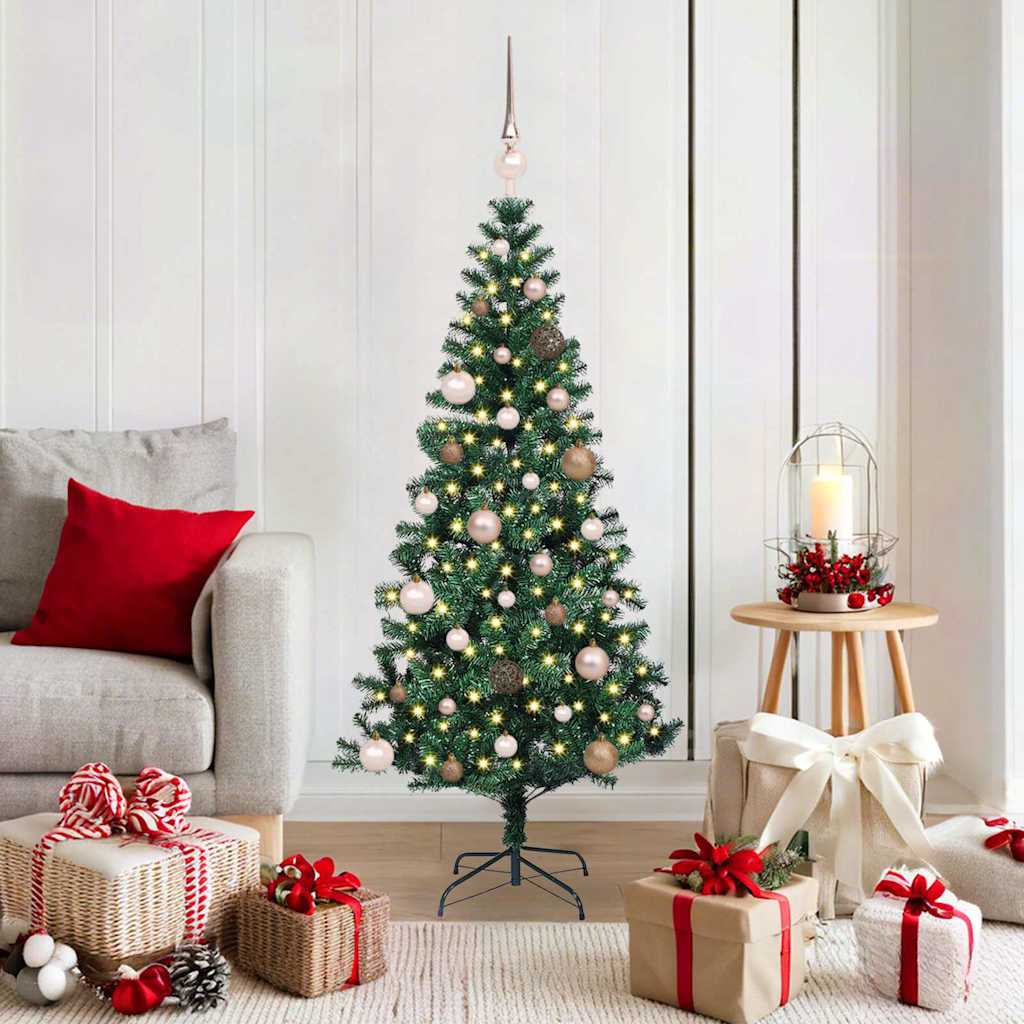 CHERLI Artificial Pre-lit Christmas Tree Green 150 cm PVC and Metal