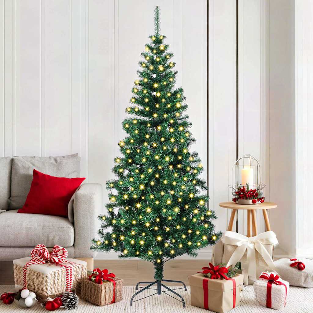 CHERLI Artificial Pre-lit Christmas Tree Green 180 cm PVC and Metal