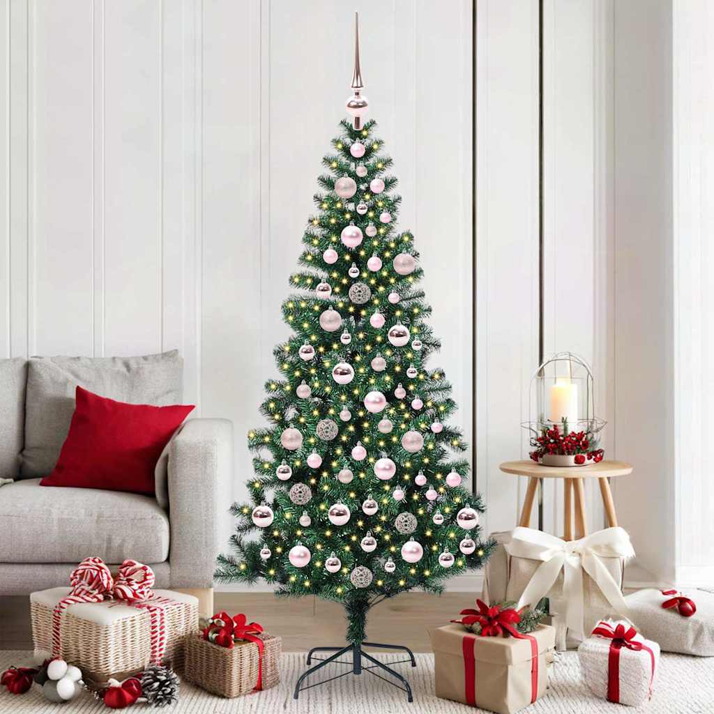 CHERLI Artificial Pre-lit Christmas Tree Green 180 cm PVC and Metal