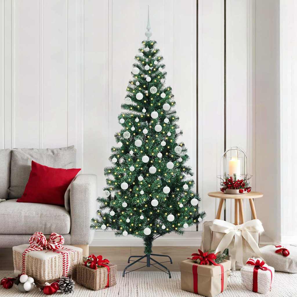CHERLI Artificial Pre-lit Christmas Tree Green 180 cm PVC and Metal