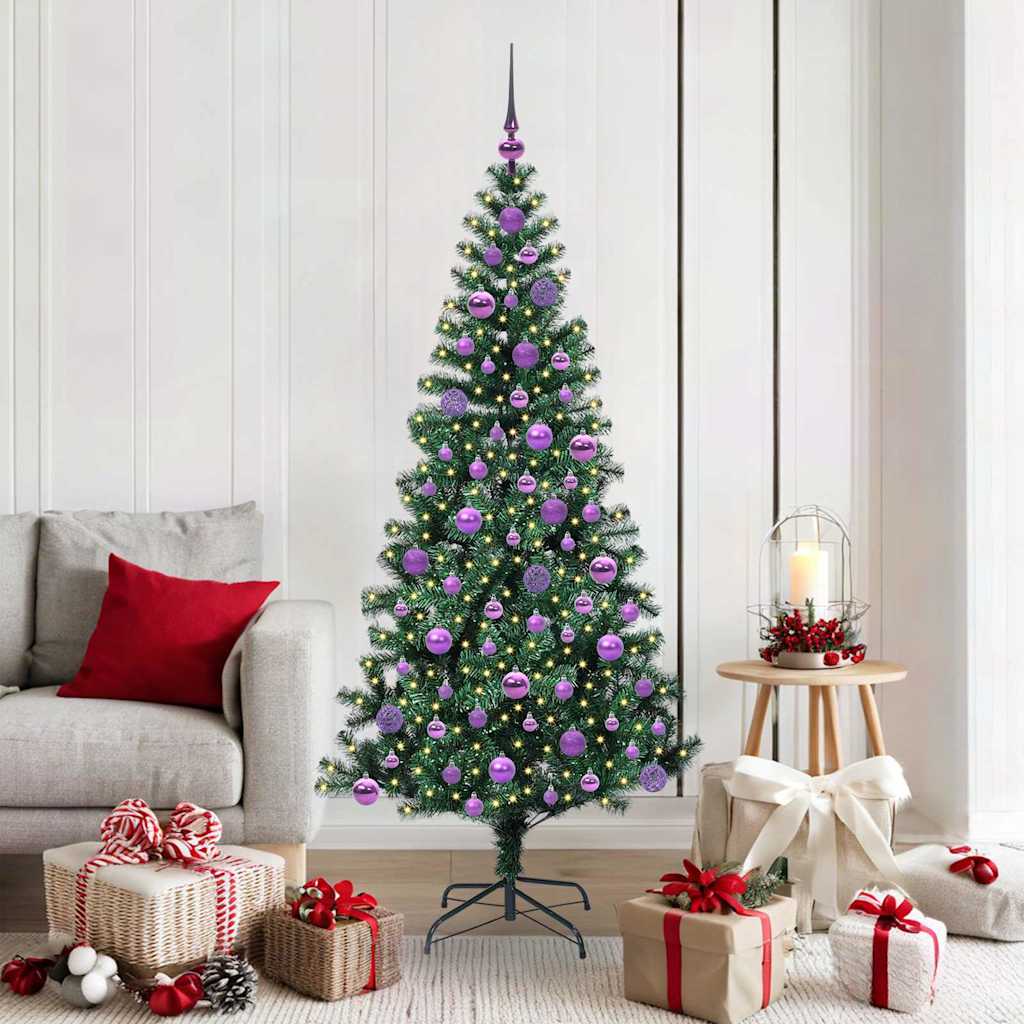 CHERLI Artificial Pre-lit Christmas Tree Green 180 cm PVC and Metal