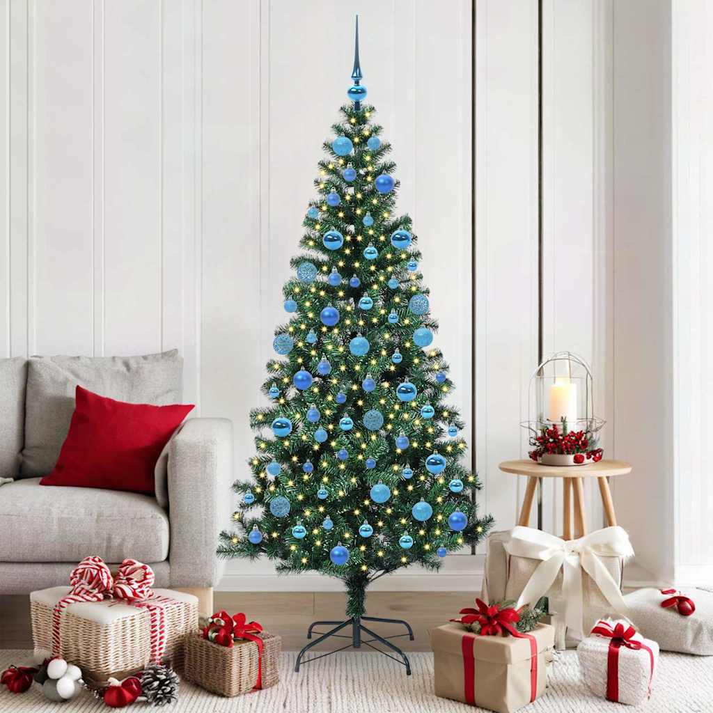 CHERLI Artificial Pre-lit Christmas Tree Green 180 cm PVC and Metal