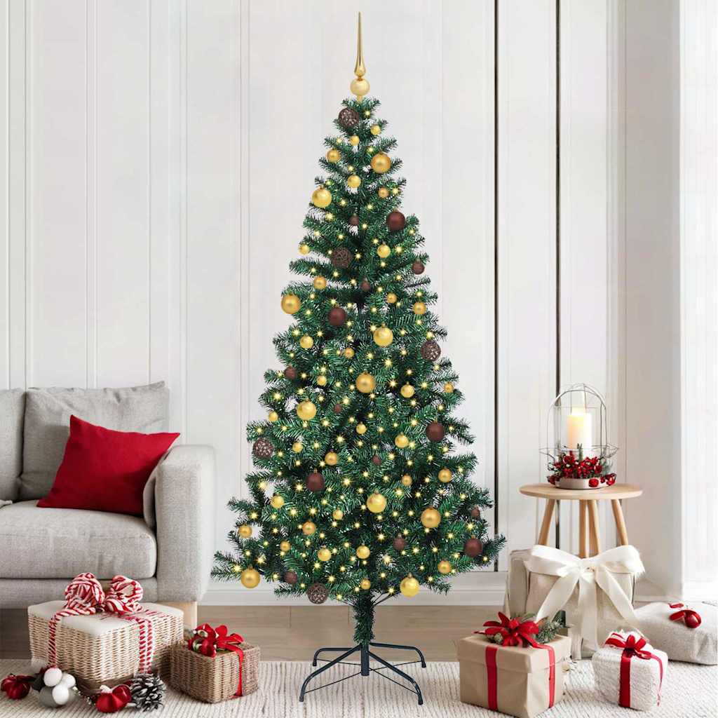 CHERLI Artificial Pre-lit Christmas Tree Green 210 cm PVC and Metal