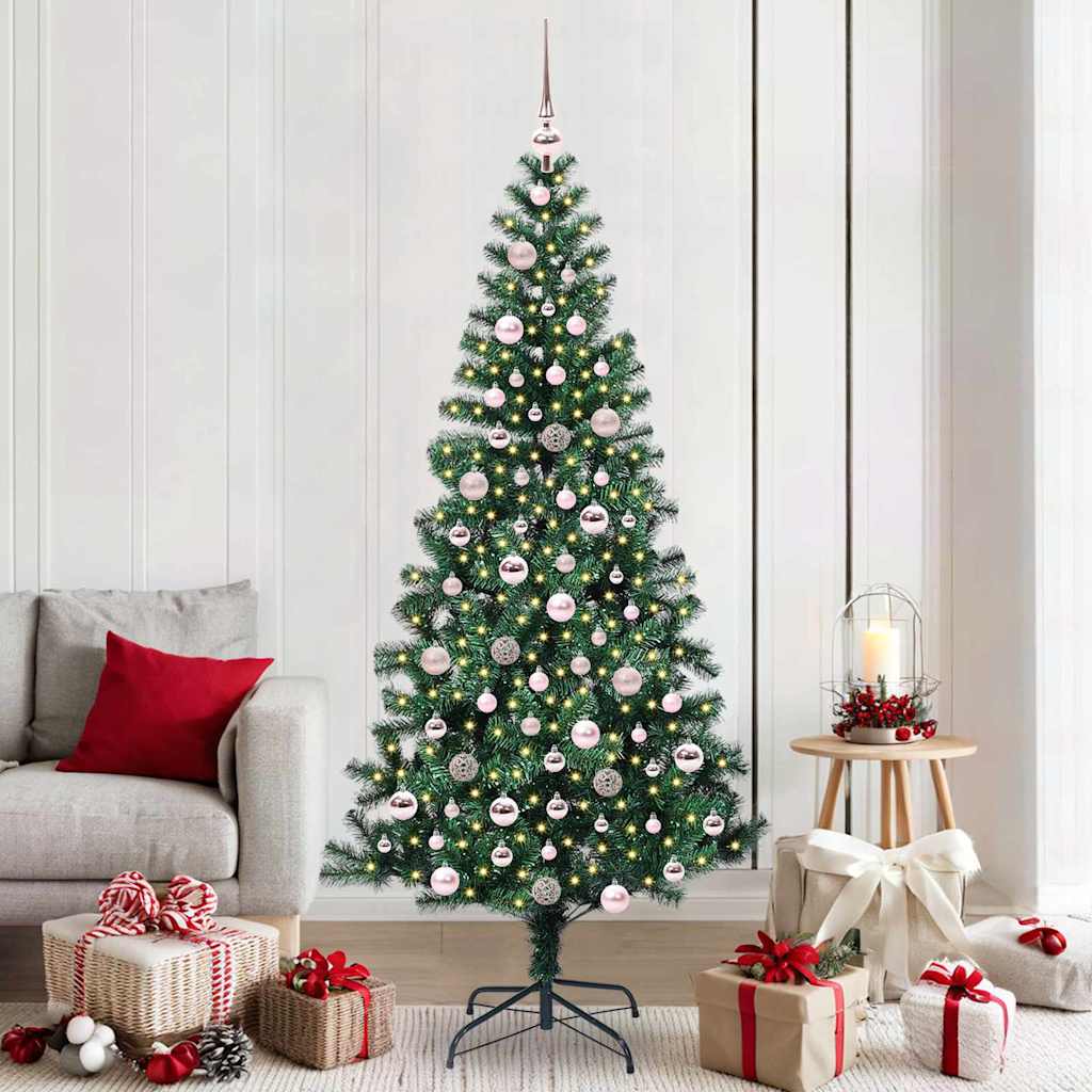 CHERLI Artificial Pre-lit Christmas Tree Green 210 cm PVC and Metal