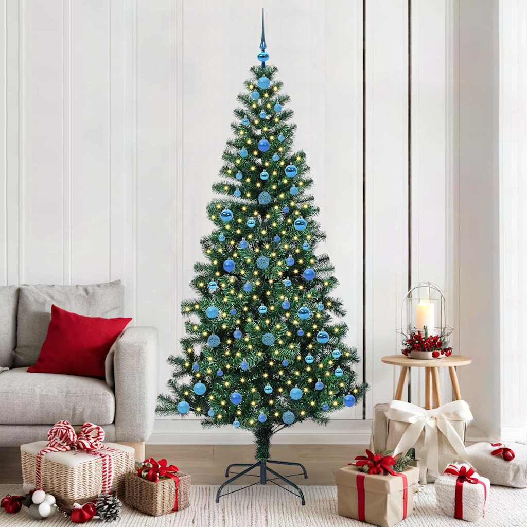 CHERLI Artificial Pre-lit Christmas Tree Green 210 cm PVC and Metal