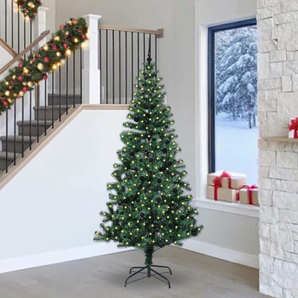 CHERLI Artificial Pre-lit Christmas Tree Green 240 cm PVC and Metal