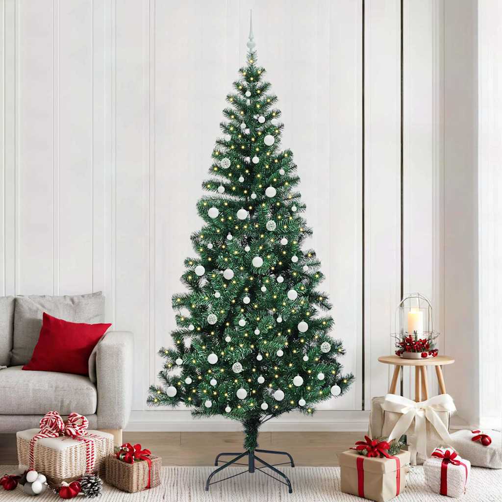 CHERLI Artificial Pre-lit Christmas Tree Green 240 cm PVC and Metal