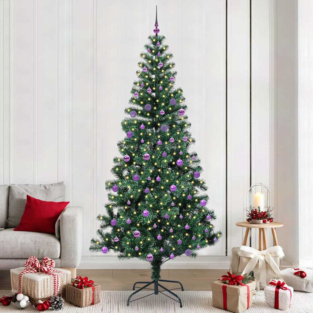 CHERLI Artificial Pre-lit Christmas Tree Green 240 cm PVC and Metal