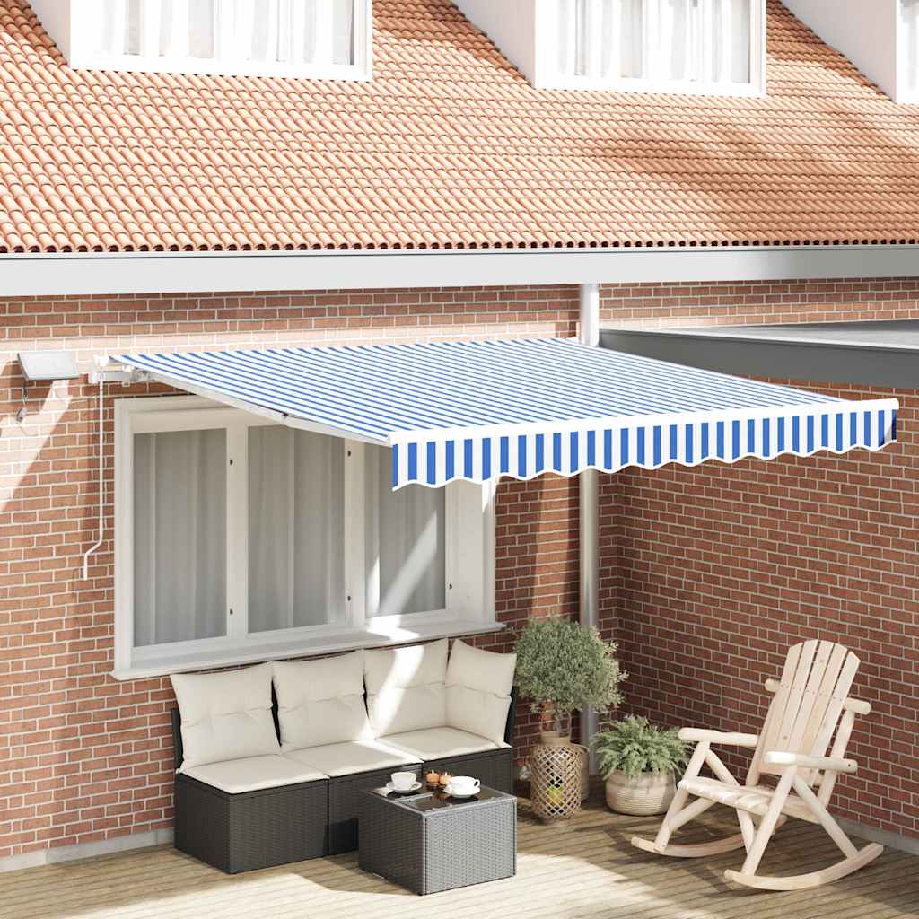 Retractable Awning Blue and white 3.5 x 2.5 m Fabric and metal